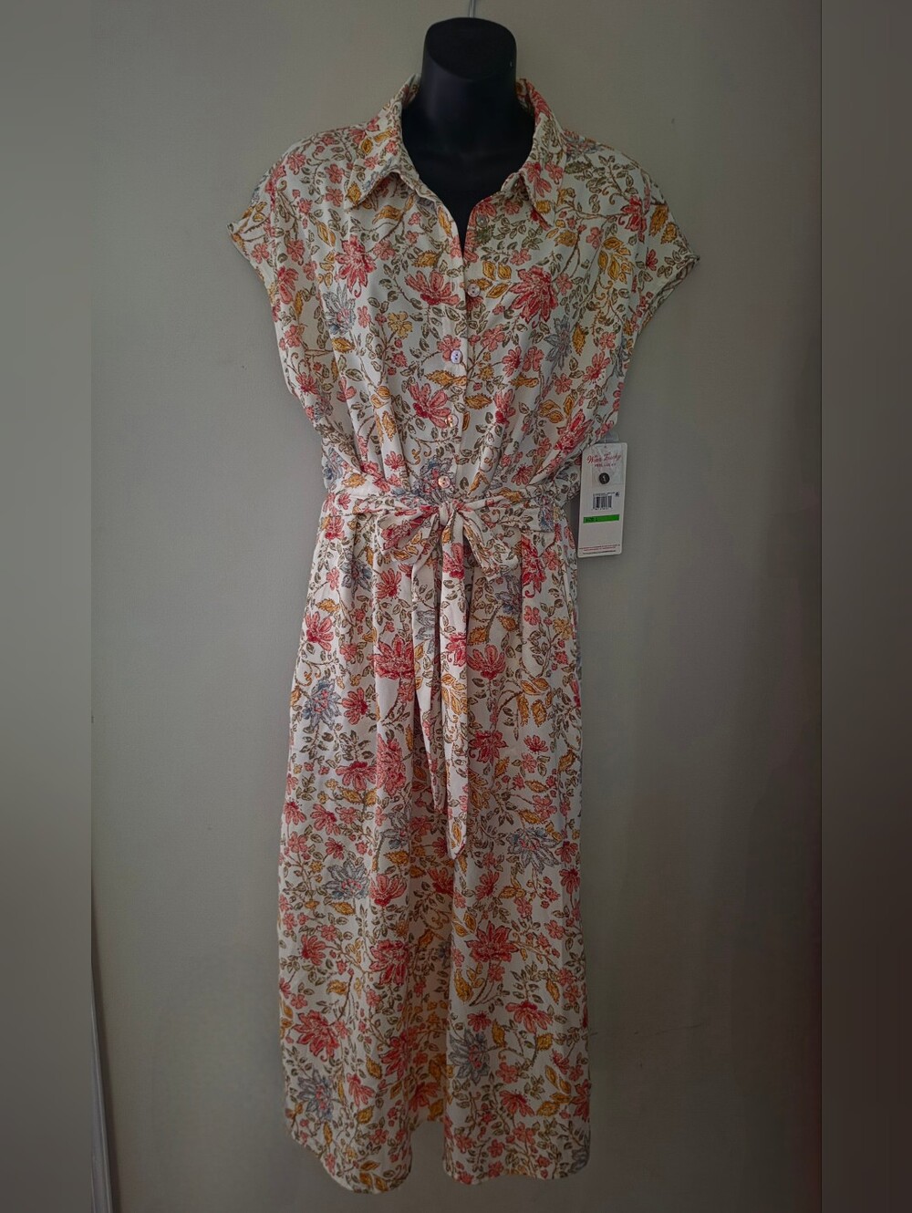 Lucky Brand Floral Button-Front Tie-Waist Midi Dress